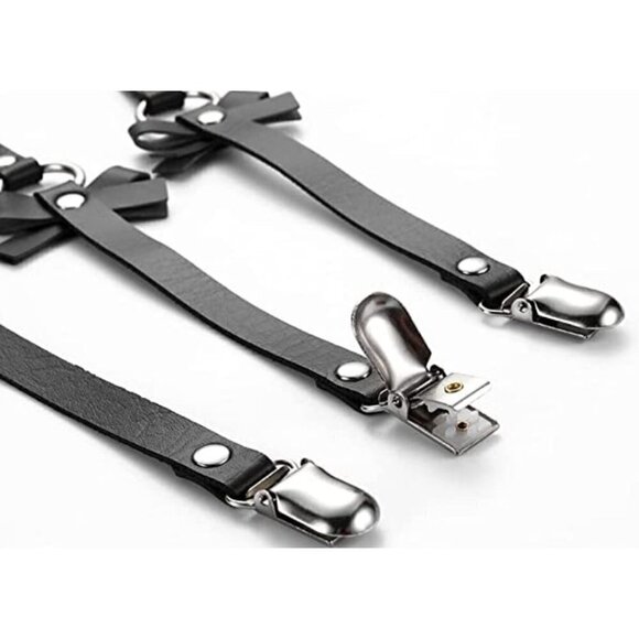 LEATHER Strap Waist Bow Leg Pantyhose Clip Harness Garter Bondage Cosplay NWT - Picture 5 of 6